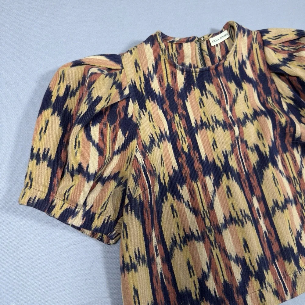Ulla Johnson Jude Top Size 4 Ikat Print Puff Sleeve Cotton Blouse India